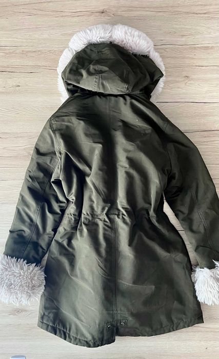Płaszczyk kurtka zimowa z kapturem damska parka khaki Butik XL L 40 42