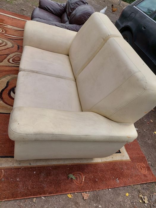 Kanapa ekoskora skórzana brazowa sofa panele podłogowe