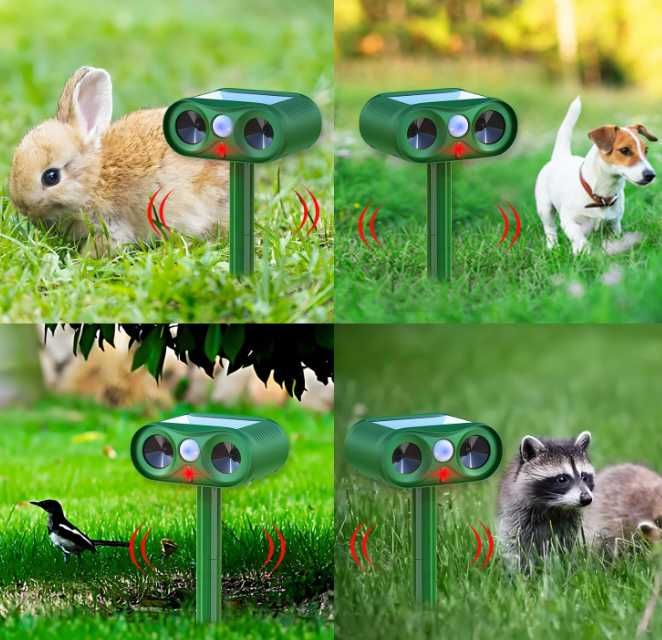 Solarny odstraszacz zwierząt ultradźwiękowy koty, psy, kuny, gryzonie