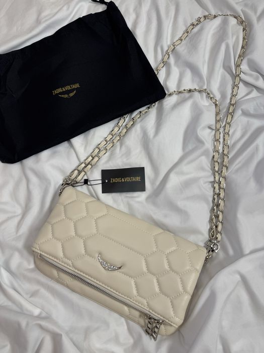 сумка клатч  в стилі zadig&voltaire rock quilted молочна