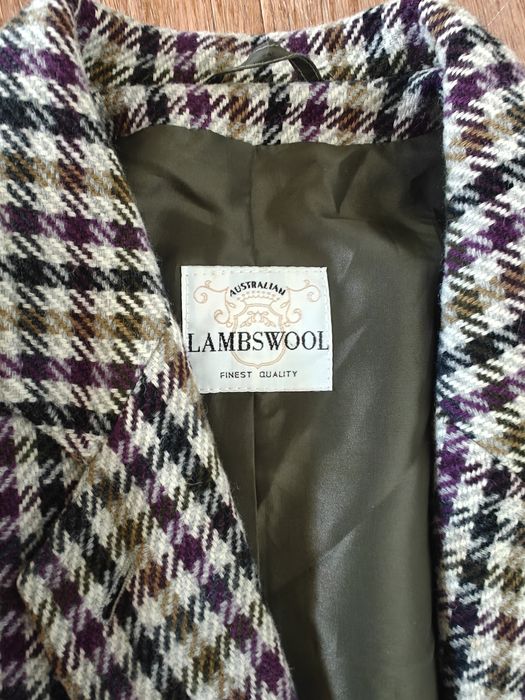Płaszcz Australia lambswool wełniany jagnięca 38 pepitka krata klasycz