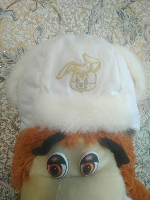 Зимова шапка на дівчинку, хлопчика, зайчик на 1-2 роки