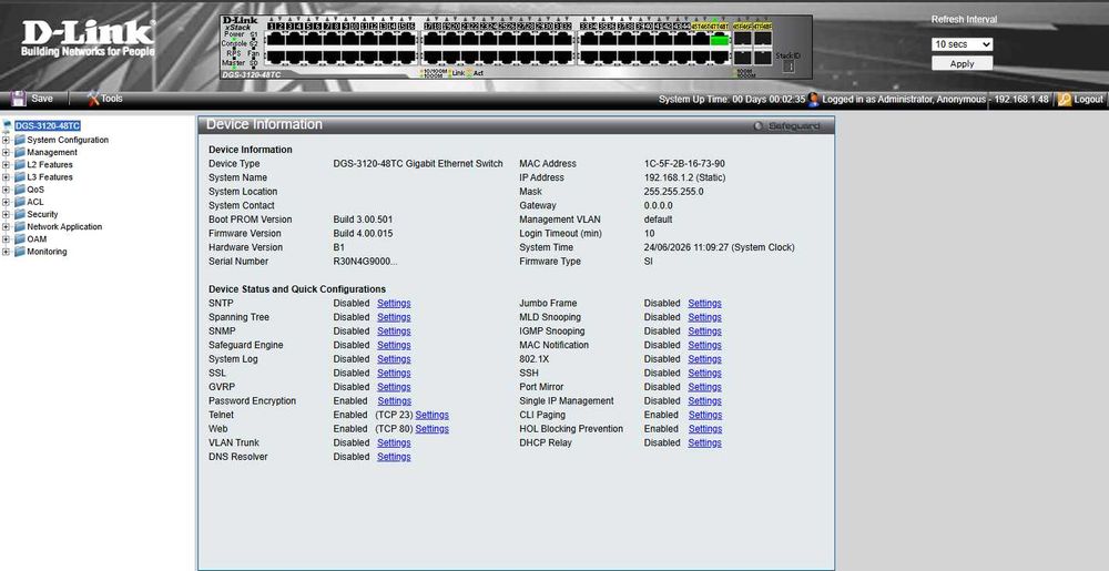 D-Link DGS-3120-48TC | 48 Portas Gigabit + SFP | Switch Enterprise Gerível