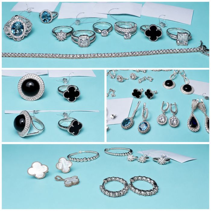 Продам Срібні вироби, набір в стилі Van Cleef, пусети, браслет доріжка, середки конго, каблучка 17 розмір