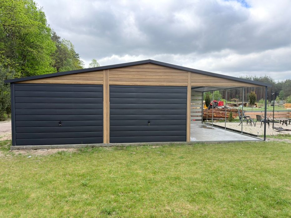 Garaze drewnopodobne 6x6 plus 3m wiata tyl ażur kolor winchester