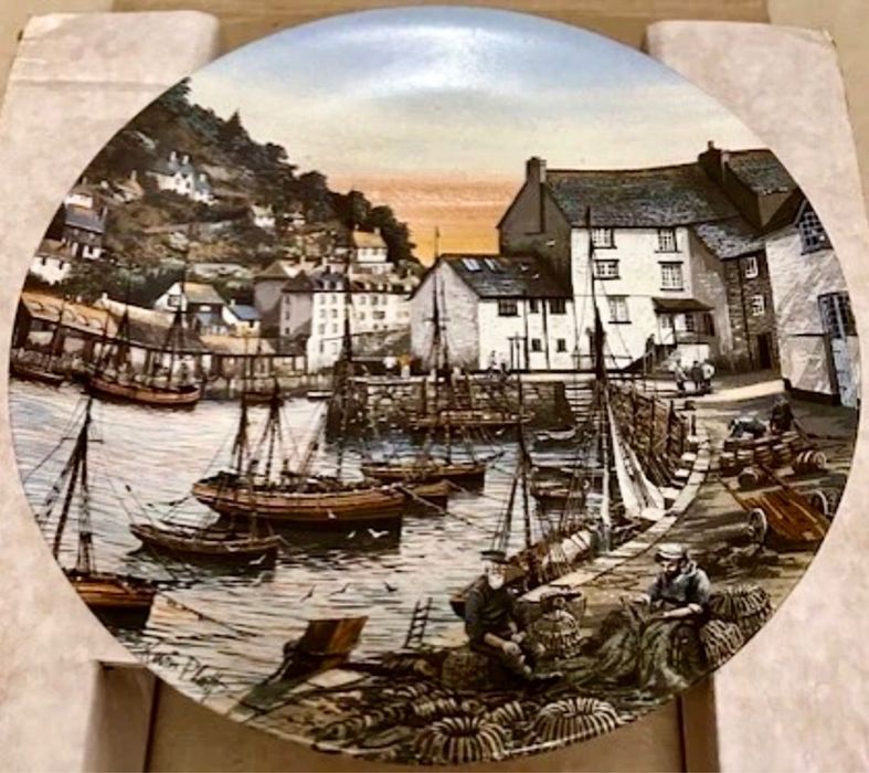 **Zestaw POOLE Marynistyka Statek Port Rybak Talerz Porcelana Vintage