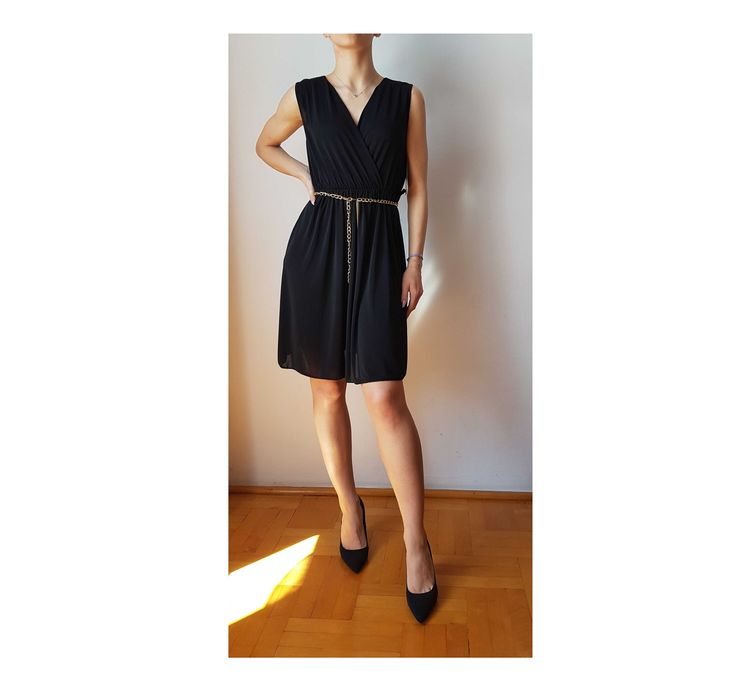 Nowa czarna kopertowa sukienka 34 XS 36 S 38 M kimono dekolt V lejąca