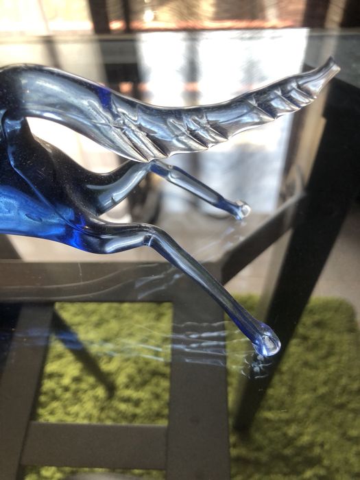 Cavalo em Vidro Soprado Azul Estilo Murano - Peça Decorativa Itália