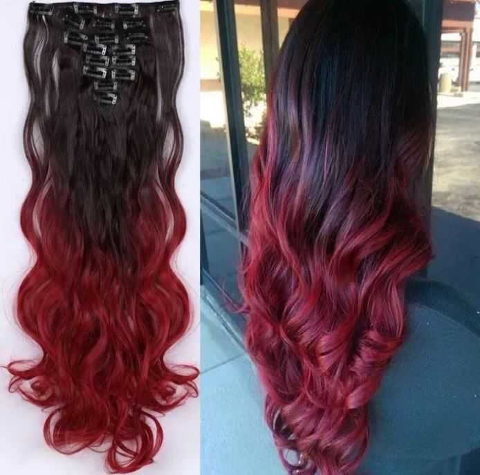Doczepiane włosy clip in 65 cm ombre brąz czerwień