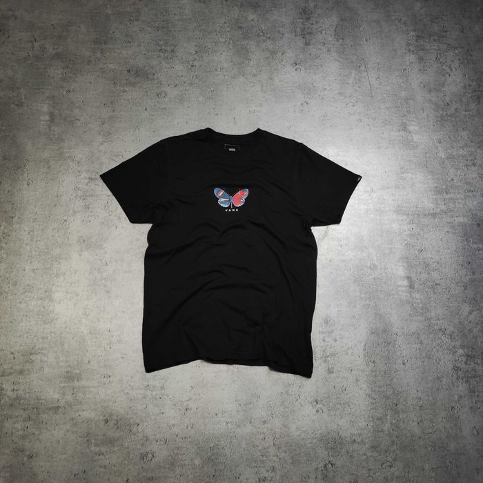 MĘSKA Koszulka Czarna Bawełna Casual MOTYL Premium Vans Skate Logo