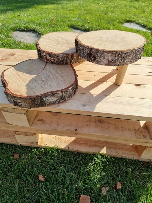 Ozdoba weselna, styl rustykalny, słodki stół - Zestaw pater brzozowych