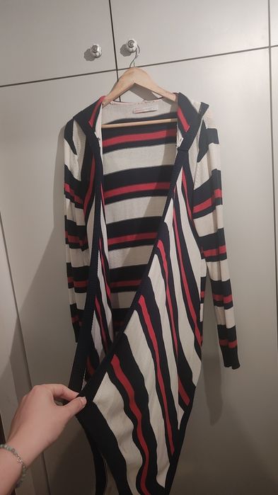 Kardigan narzutka sweter z kapturem marynarska marine  L XL