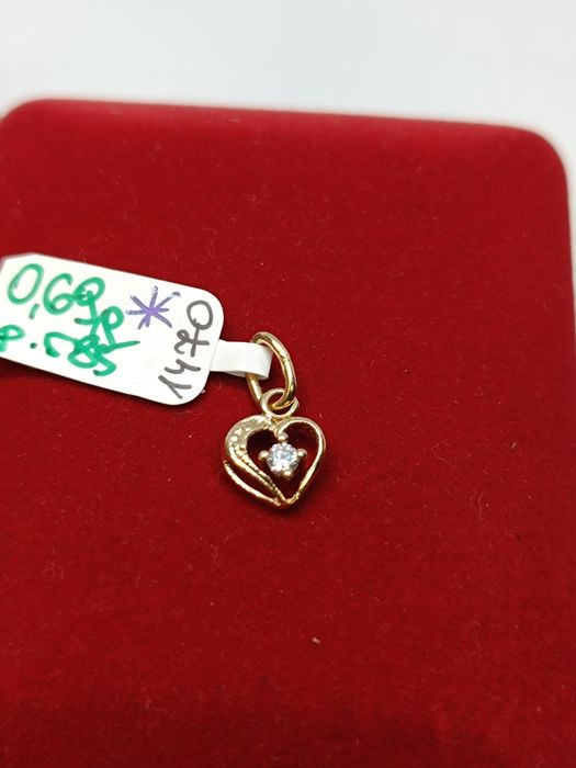 Złoty wisiorek serce z cyrkonią, złoto próby 585