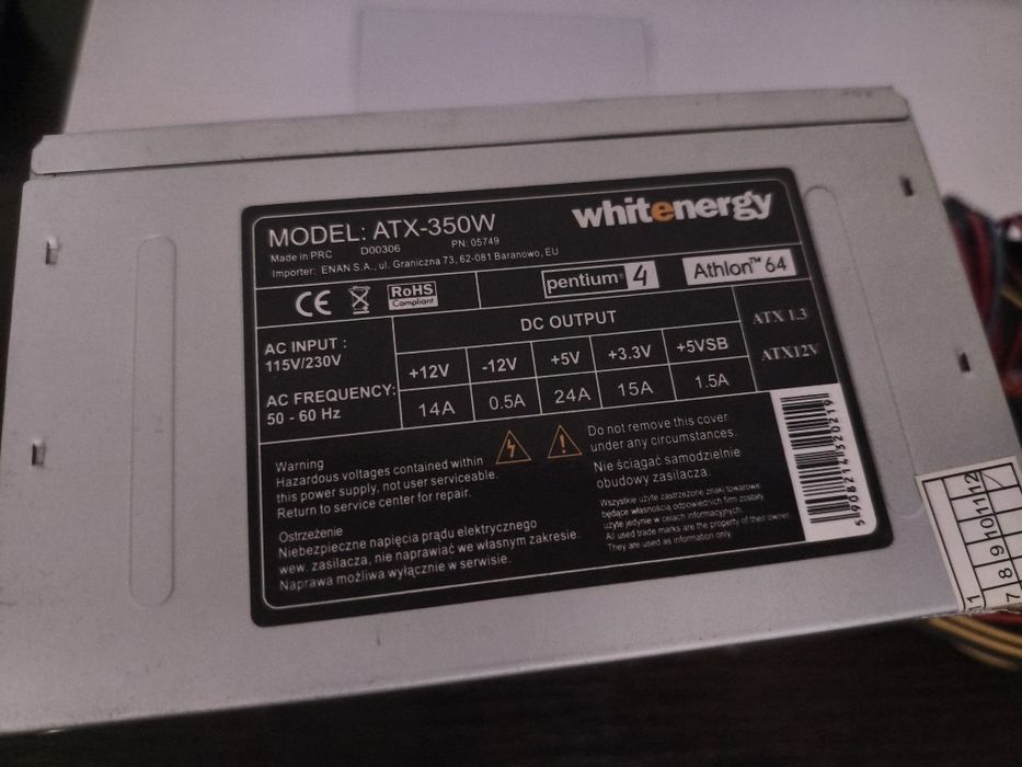 Zasilacz komputerowy PC Whitenergy ATX-350W używany sprawny