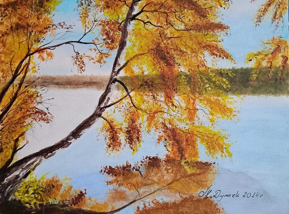 Obraz akrylowy ręcznie malowany "JESIENNY ODDECH" 24x30cm