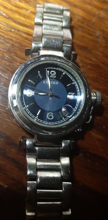 Часы Cartier Pasha с синим циферблатом и браслетом из нержавеющ стали