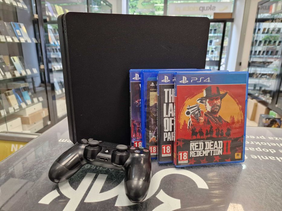 PS4 Slim 1TB + oryginalny dualshock / + 4 gry video / Grade B / Gwarancja 12 miesięcy / Playstation 4 Slim