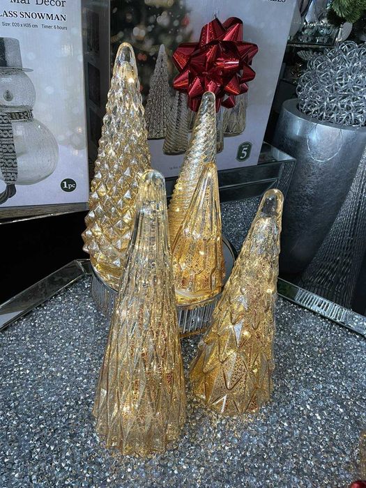 Choinki szklane Led złote komplet 5 sztuk