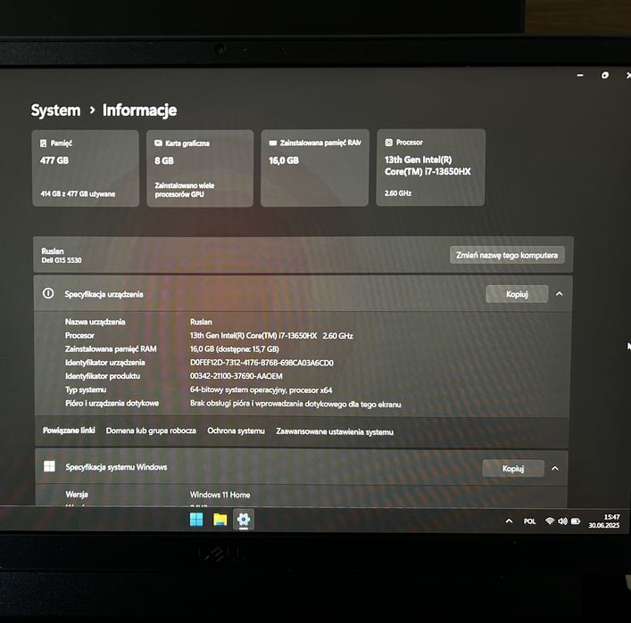 Laptop Gamingowy Dell G15 5530