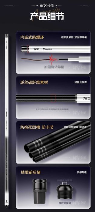 Якісні вудки Херабуна фірми Guide 5,4; 6,3 та 7,2м та Best 5,4 і 6,3м.