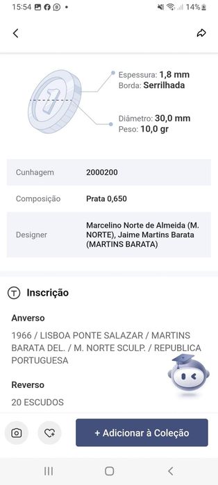 Lote de 75 moedas de prata 20 escudos - Ponte Salazar