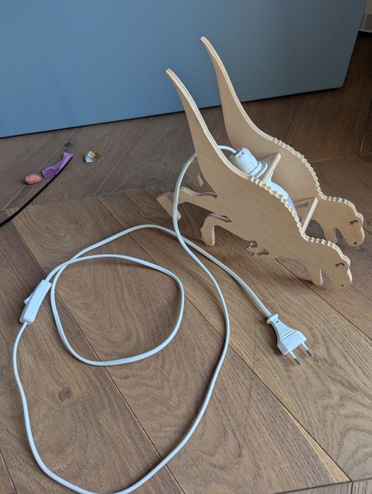 Lampa drewniana dinozaur t-rex