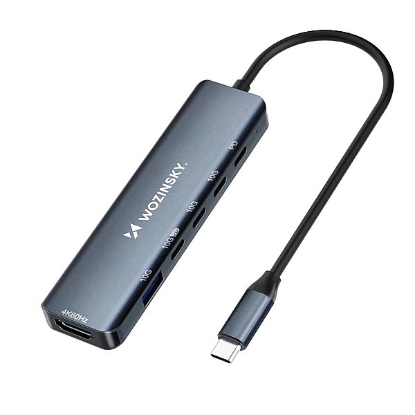 Hub USB-C 6 w 1 Wozinsky WHBC10Y4S wielofunkcyjny, aluminiowy, z kable