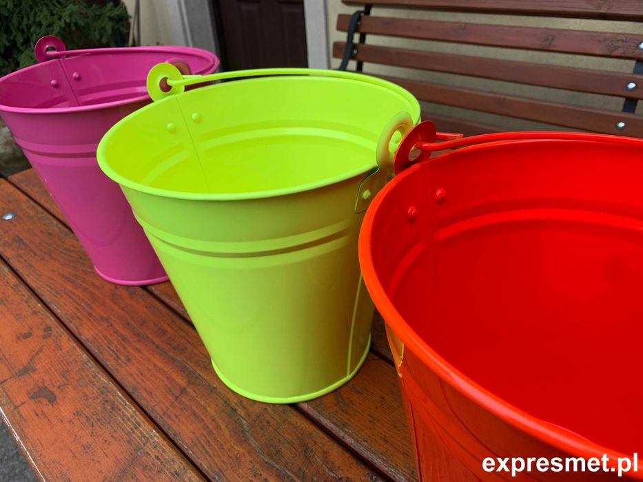 Wiadro metalowe malowane PROSZKOWO doniczka Naczynia ocynkowan