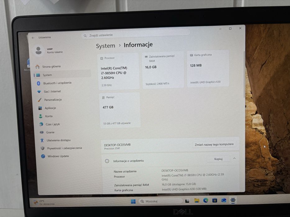Dell Precision 3541 i7 / 16 GB RAM / SSD 512 GB / Windows 11 Pro