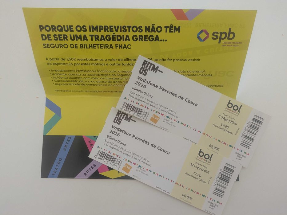 Vendo dois bilhetes para Festival Paredes de Coura