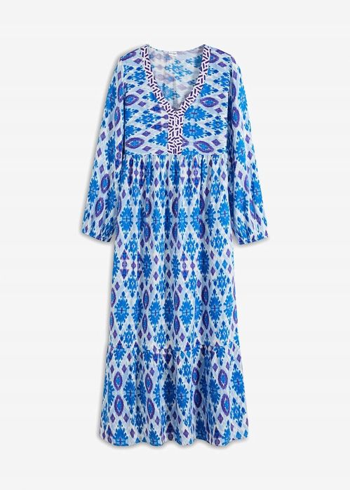 B.P.C długa sukienka wiskozowa niebieska we wzory 36.