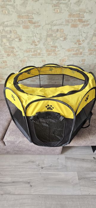Манеж для собак складний 60×90×90 см, жовто-чорний, б/в