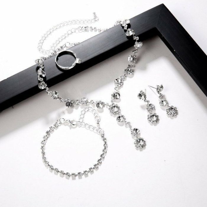 Conjunto de 4 Pçs colar brincos pulseira anel de Cristal Jóias de Fest