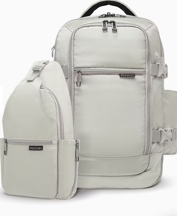 Zestaw plecak wielofunkcyjny do samolotu + sling bag beżowy