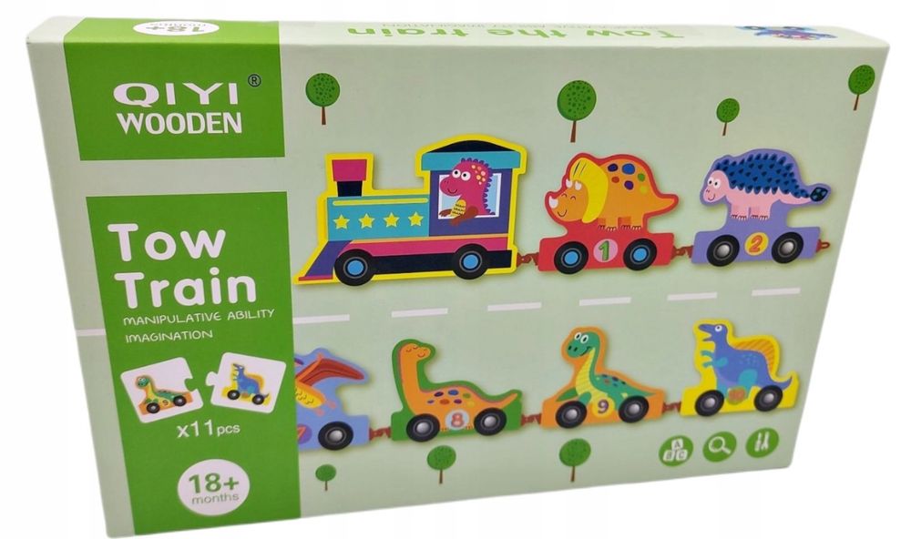 Drewniany pociąg dinozaurów