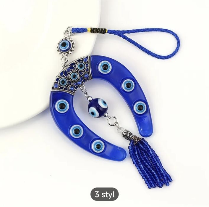 Niebieska Zawieszka z frędzliem w kształcie podkowy z oczkiem szczęści