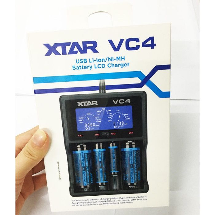 Carregador baterias pilhas AA AAA C D digital inteligente xtar 4 slots