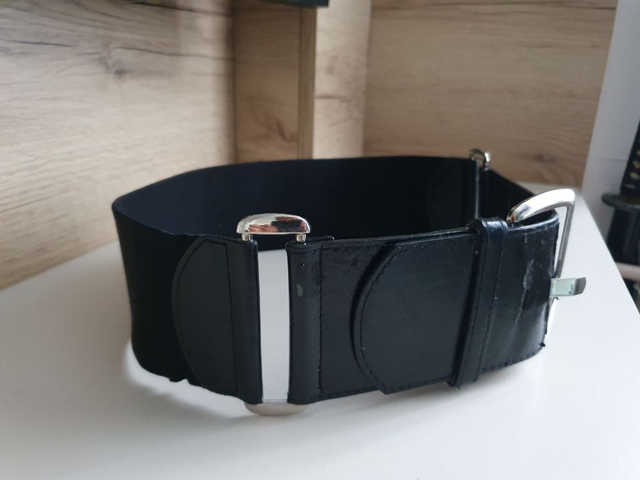 Szeroki pasek czarny goth 75cm 7.5cm szer ekoskóra elastan