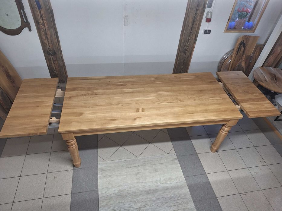 Stół dębowy rozkładany KLONOWO (wkładki w stole)