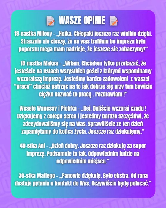 DOMÓWKA /DJ + DJ Wodzirej / Urodziny / Wesela / Studniówki / Imprezy firmowe