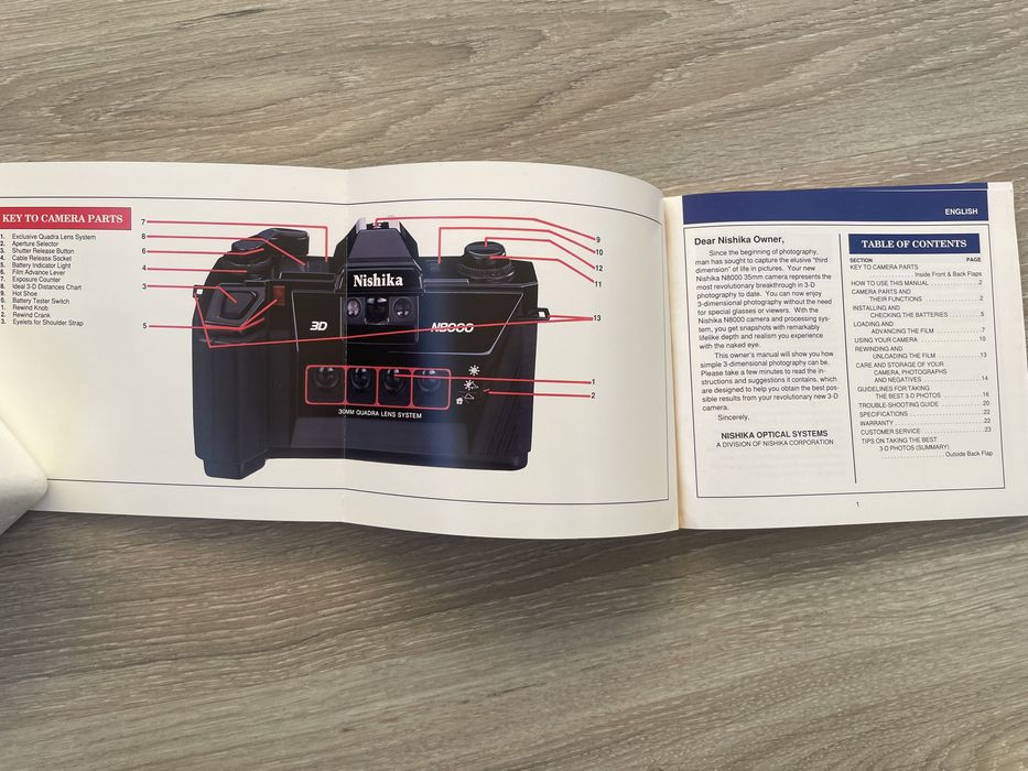 Caixa e manuais Nishika N8000 3-D 35mm Camera