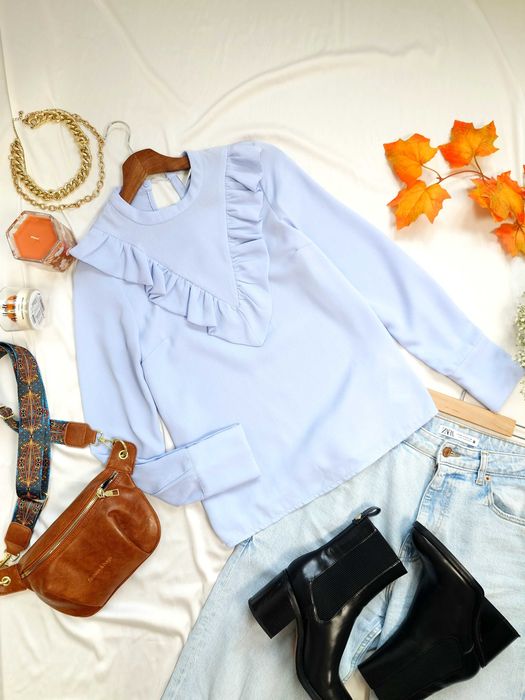 Delikatna niebieska bluzka z długim rękawem ICHI 34