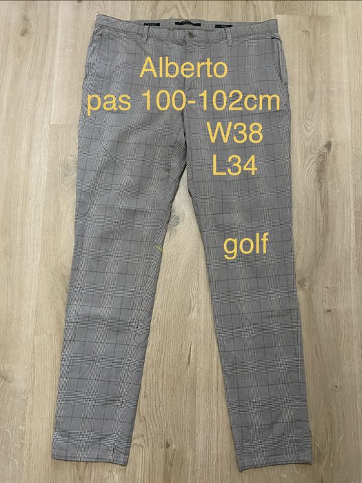 Alberto XL W38 L34 szare męskie spodnie khaki chinosy chino kratka