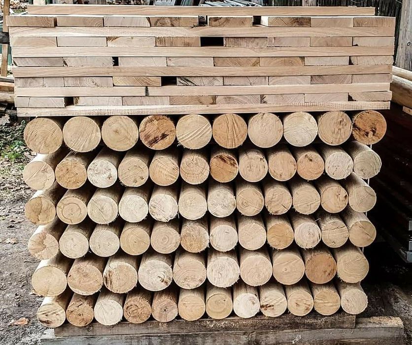 Palisada dębowa, bale toczone drewniane, fi 10. Palisada do ogrodu.