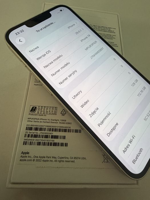 Bateria 100%  iPhone 14 128gb Starlight Stan Idealny