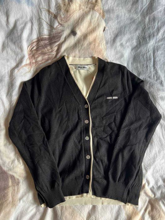 Miu Miu v-neck Cardigan Black White nowy czarny cardigan M