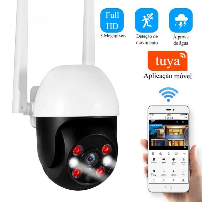 Câmara vigilância interior exterior IP WiFi PTZ Full HD 1080P Visão Noturna Tuya - NOVA