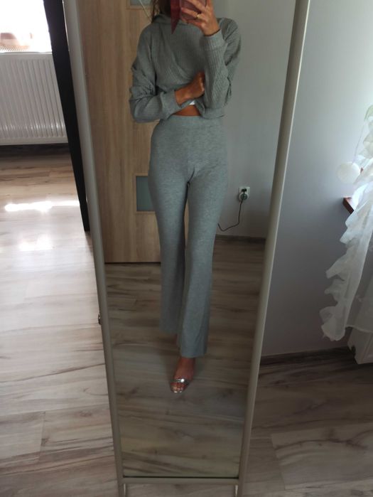 Dres damski  dzwony bluza kaptur szary wygodny