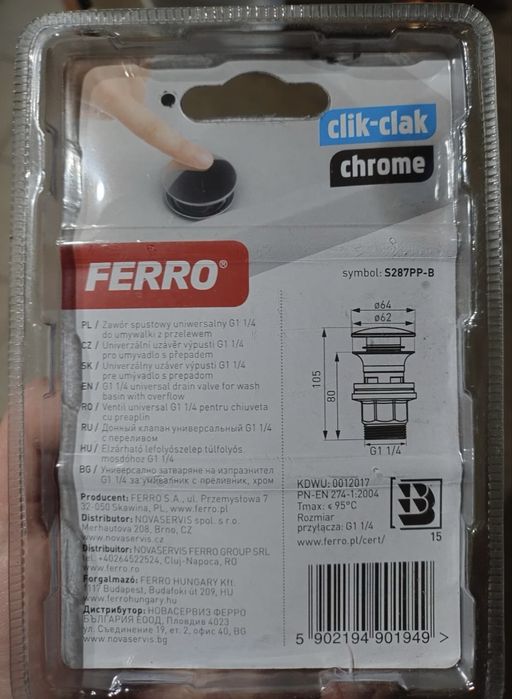 Ferro Korek Umywalkowy Automatyczny Klik-klak