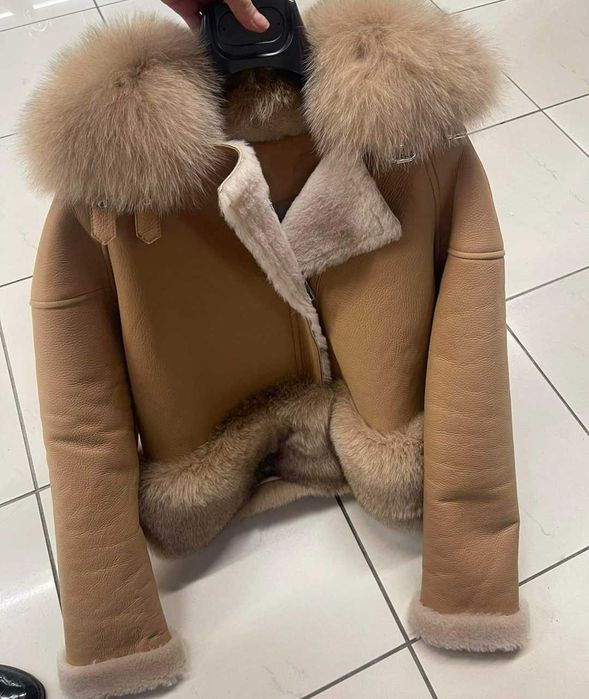 Kożuch naturalny nowość promocja kurtka z futrem naturalnym